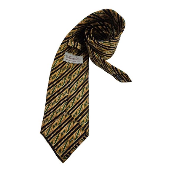 MICIELI LUCIA  Blue/Gold Geometric Baroque Silk Tie HANDMADE ITALY 60”/ 4” EC